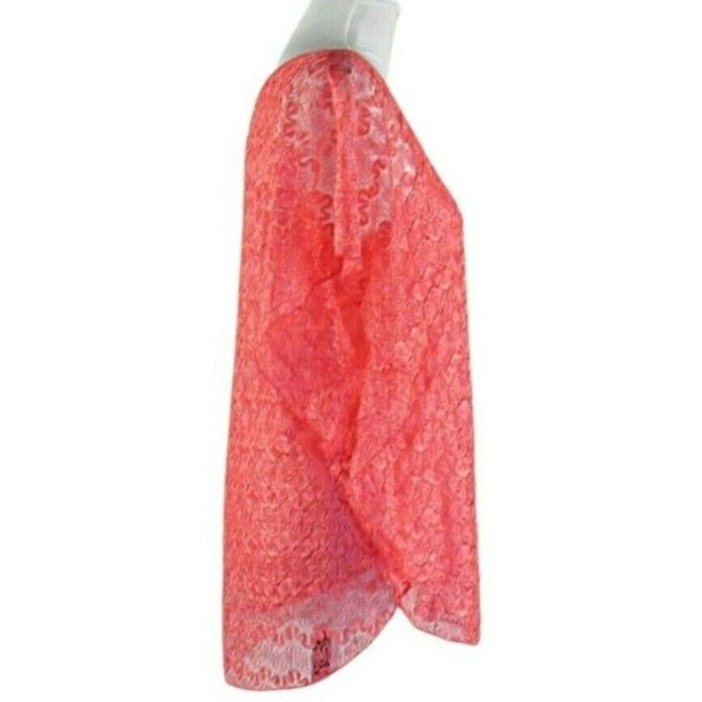 Lavish Top Flutter-Sleeve Sheer Lace Over Coral Matching Camisole Size Medium - Picture 3 of 7